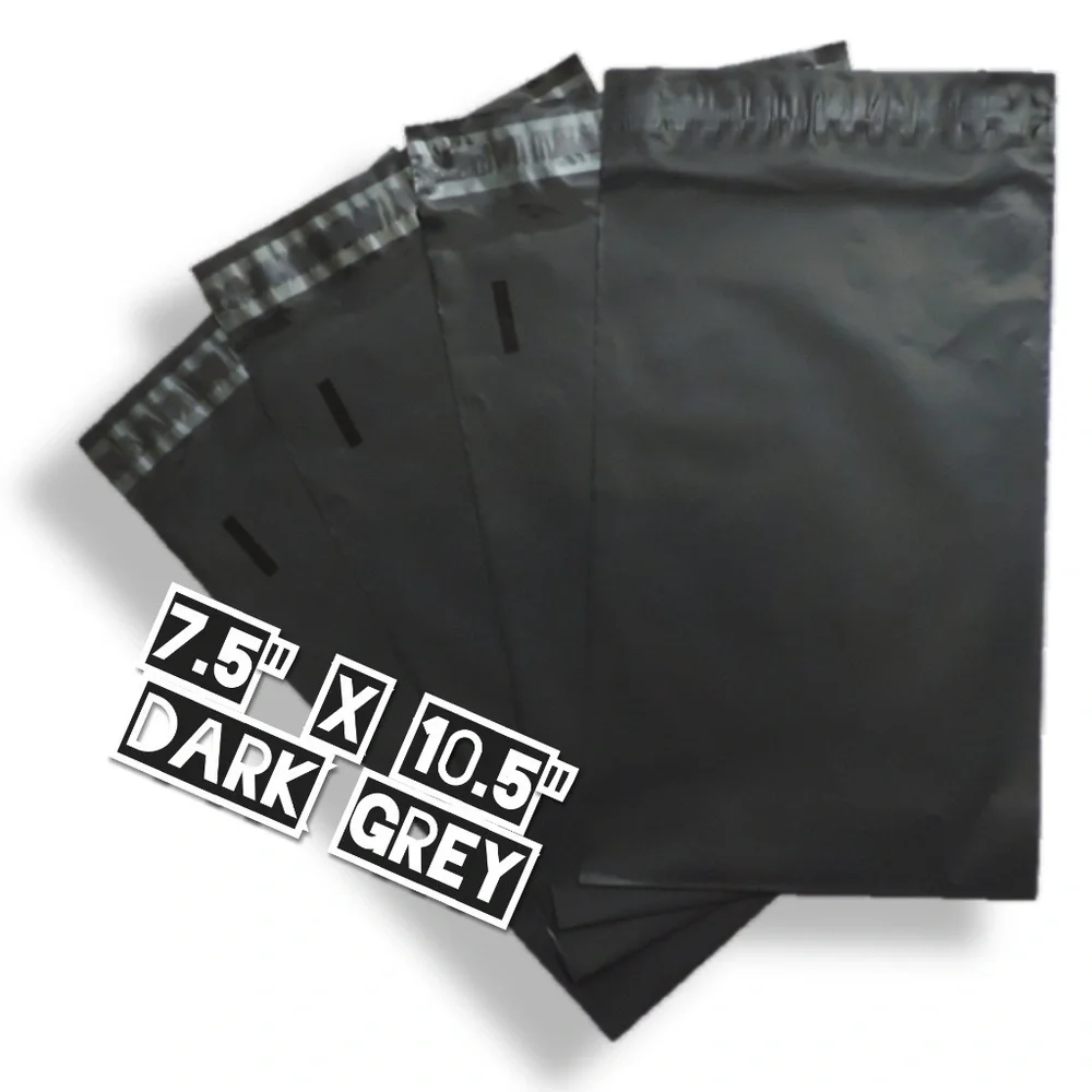 50 Dark Grey Poly Mailers 7.5x10.5